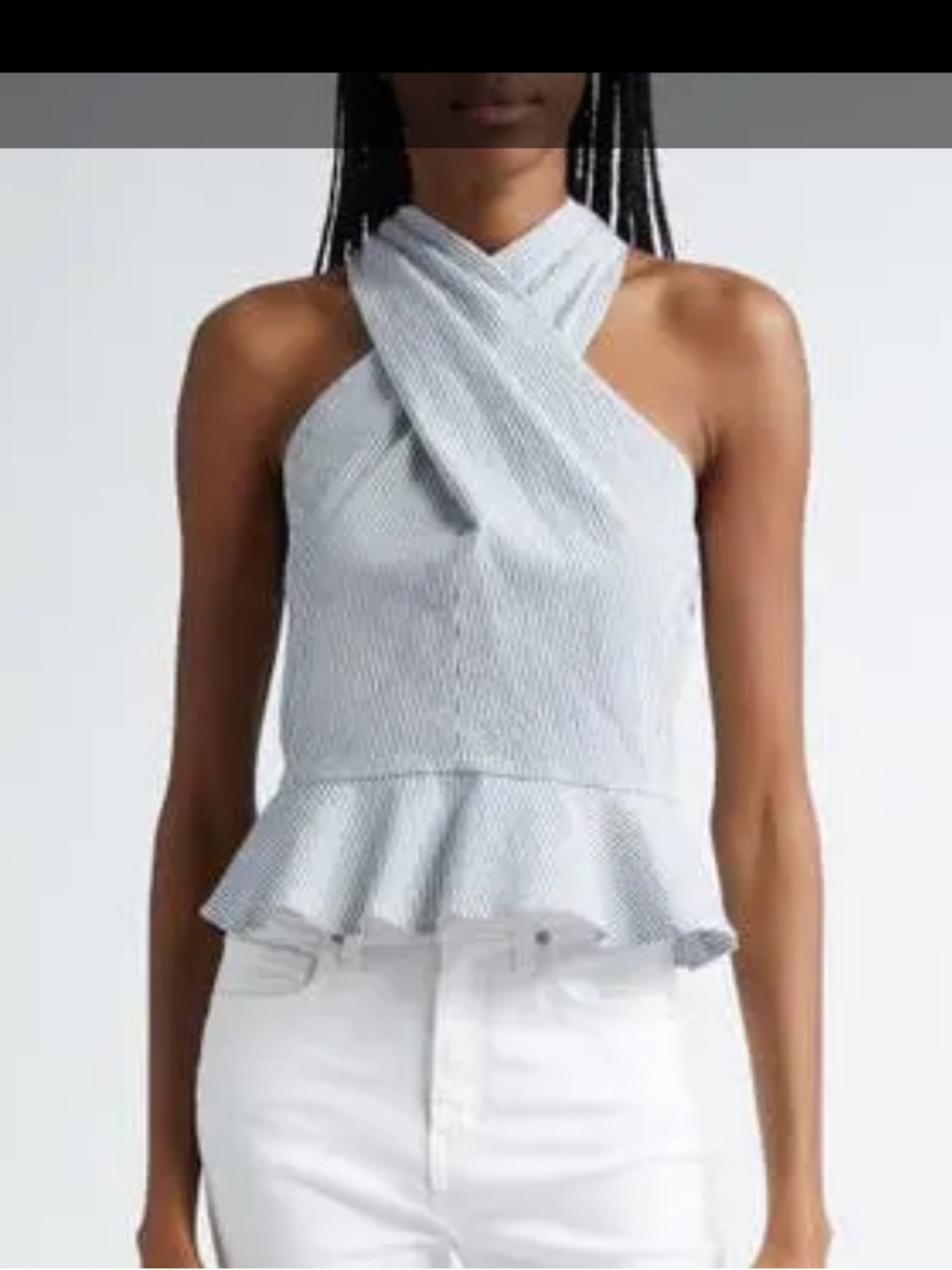 Veronica Beard Light Blue Cross-Front Peplum Halter Top